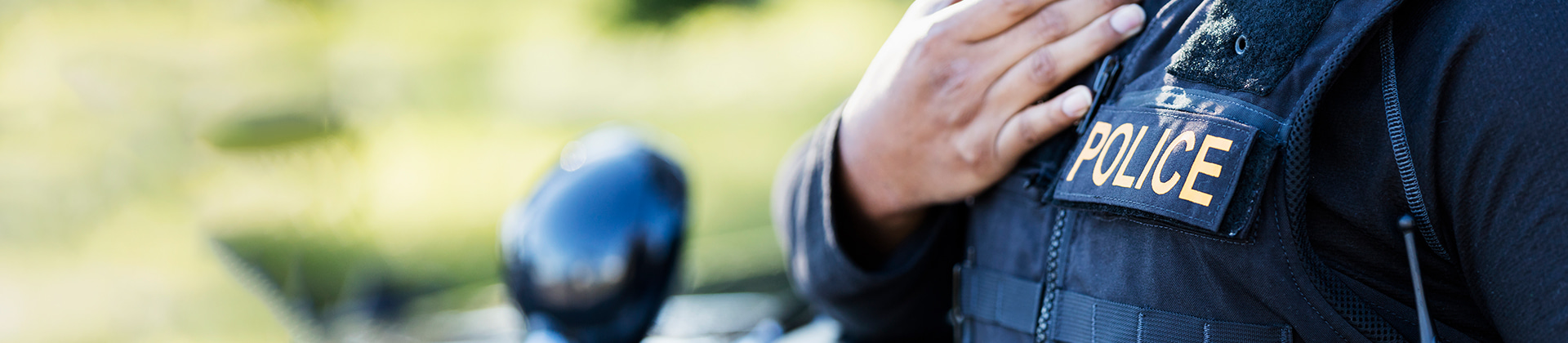 closeup of a police officer in uniform