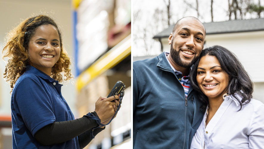 two photos of Amazon Employees